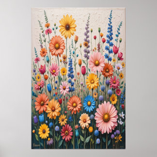 Affiche Flower 3D Texture Painting on Canvas Colorful Wild
