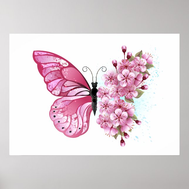 Affiche Flower Butterfly with Pink Sakura (Devant)