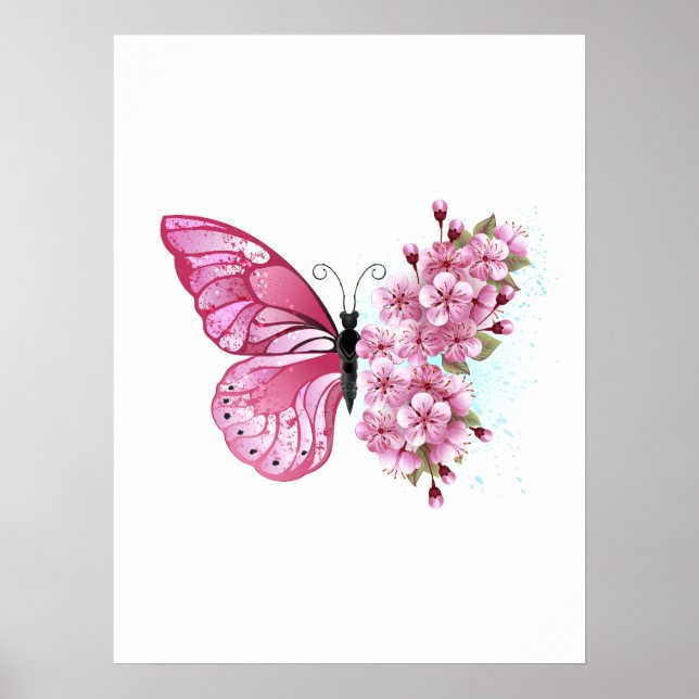 Affiche Flower Butterfly with Pink Sakura (Devant)