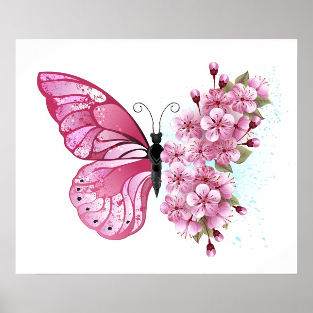 Affiche Flower Butterfly with Pink Sakura (Devant)