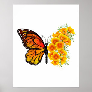 Affiche Flower Butterfly with Yellow California Poppy