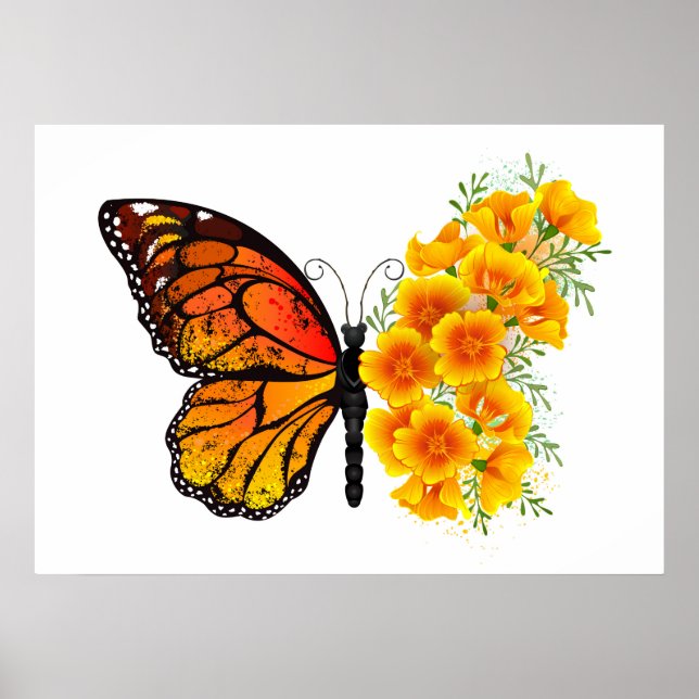 Affiche Flower Butterfly with Yellow California Poppy (Devant)