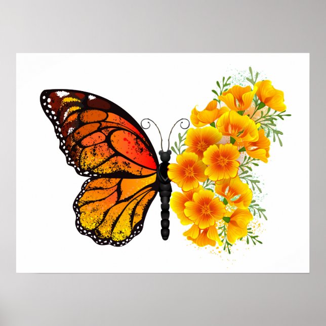 Affiche Flower Butterfly with Yellow California Poppy (Devant)