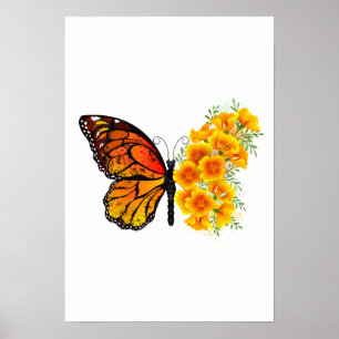 Affiche Flower Butterfly with Yellow California Poppy