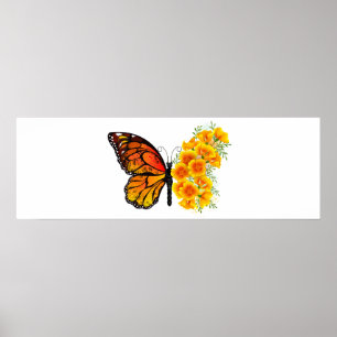 Affiche Flower Butterfly with Yellow California Poppy