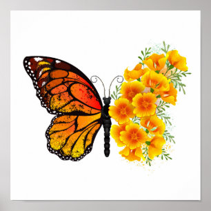 Affiche Flower Butterfly with Yellow California Poppy
