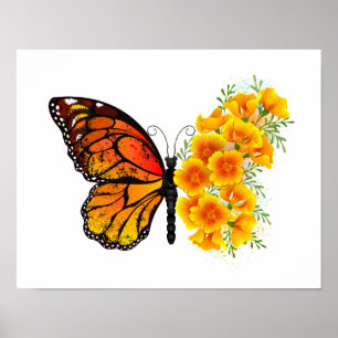 Affiche Flower Butterfly with Yellow California Poppy