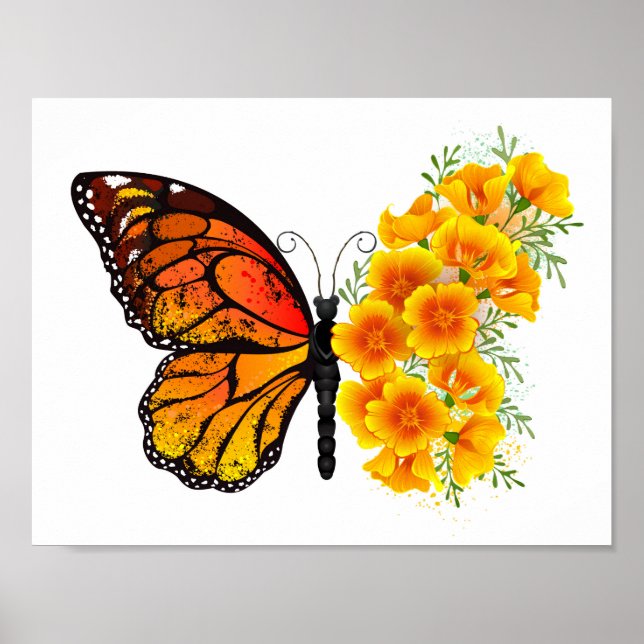 Affiche Flower Butterfly with Yellow California Poppy (Devant)