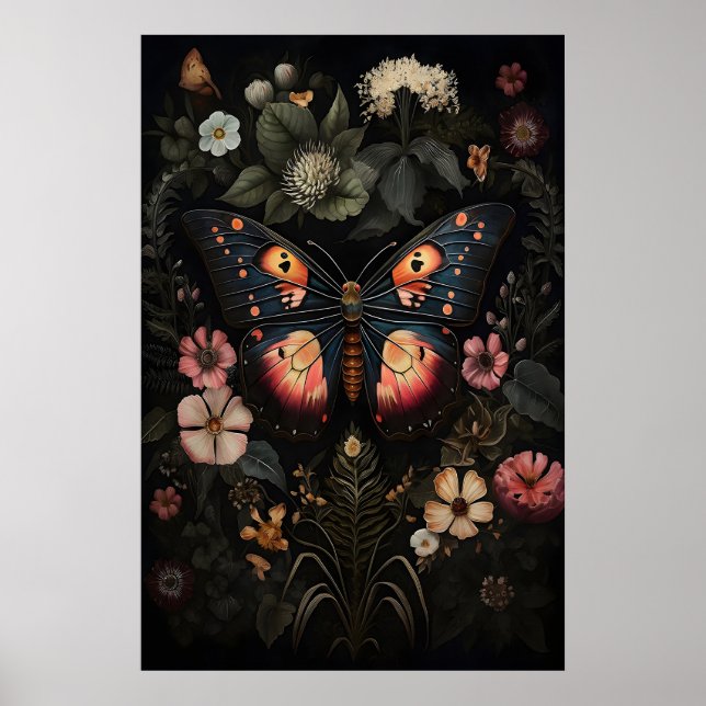 Affiche Flower Dark Butterfly, Moody Moth Wall Print (Devant)