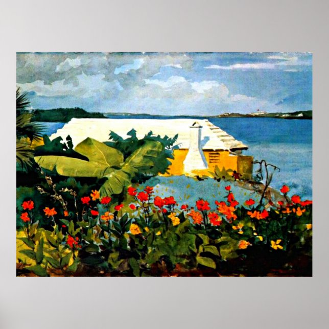 Affiche Flower Garden and Bungalow by Winslow Homer (Devant)