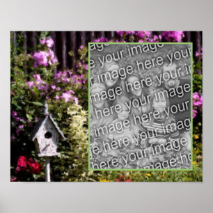 Affiche Flower Garden Bird House Peinture Ajouter Votre Ph
