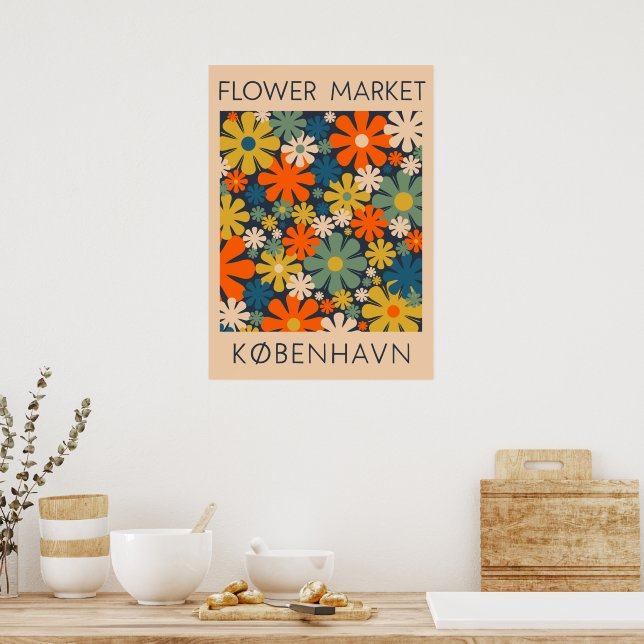 Affiche Flower Market Copenhagen Danois Retro Floral Art (Cuisine)