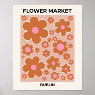 Affiche Flower Market Dublin Retro Fleurs colorées Floral