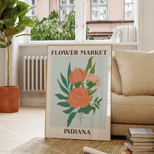 Affiche Flower Market Indiana Peach Peony Floral