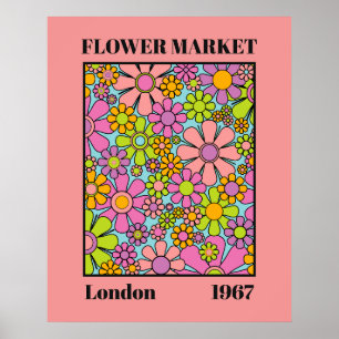 Affiche Flower Market Londres 1967 Colorful Retro Floral