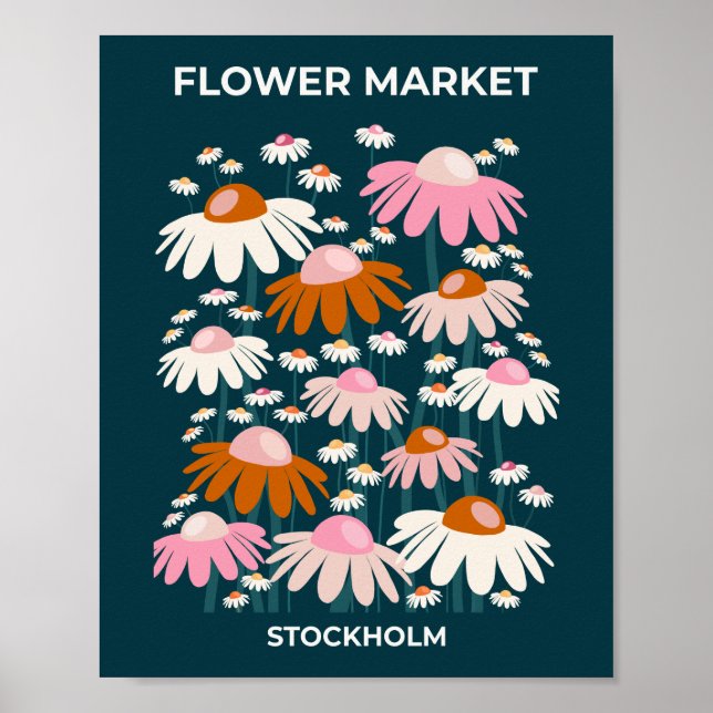 Affiche Flower Market Stockholm Navy Bleu Retro Floral (Devant)