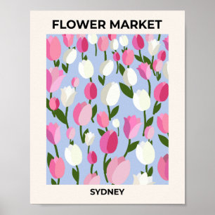 Affiche Flower Market Sydney Tulips Rose Et Bleu