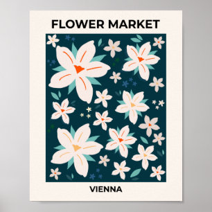 Affiche Flower Market Vienne Marine Blue Cream Blanc Flora