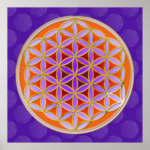 Affiche Flower Of Life - Button Style orange violet