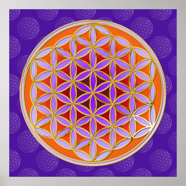 Affiche Flower Of Life - Button Style orange violet (Devant)
