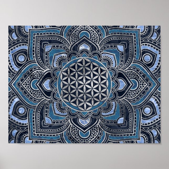 Affiche Flower of Life in Lotus - Blue Crystal and Silver (Devant)
