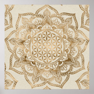 Affiche Flower of Life in Lotus - pastel golds and canvas