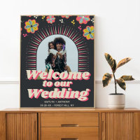 Flower Power 70's Rétro Mariage Groovy de Bienvenu