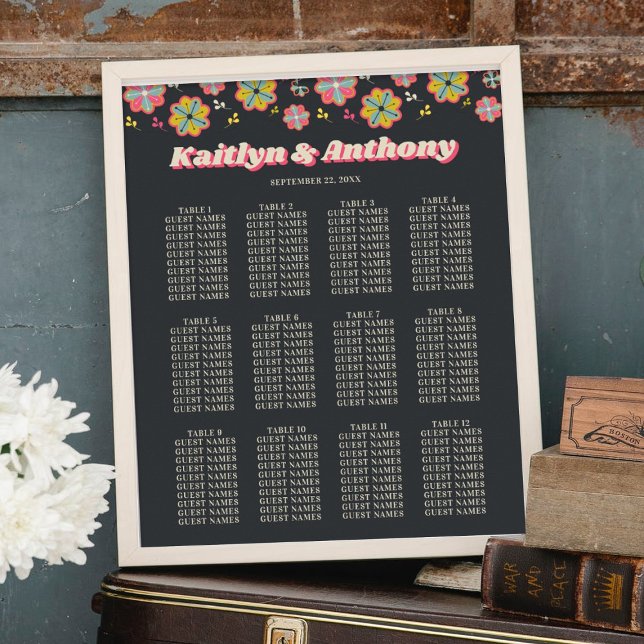 Affiche Flower Power 70's Rétro Mariage Groovy Plan de Tab (Créateur téléchargé)