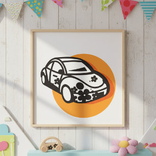 Affiche Flower Power Car Cute Hippie Style