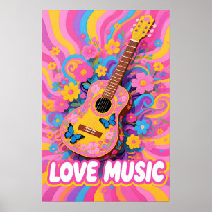 Affiche Flower Power Guitare Pop Art