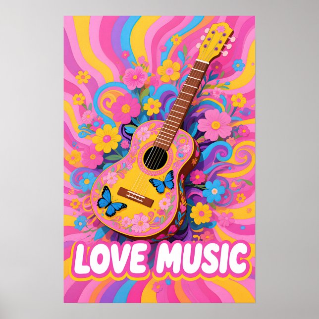 Affiche Flower Power Guitare Pop Art (Devant)