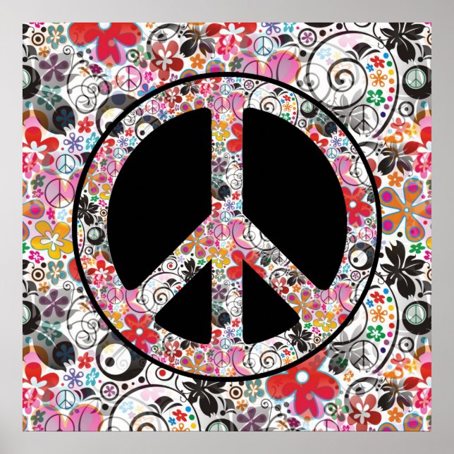 Affiche FLOWER POWER SIGNE DE PAIX I + votre arrière - pla (Devant)