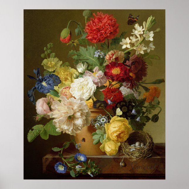 Affiche Flower Still Life on a marble ledge, 1800-01 (Devant)