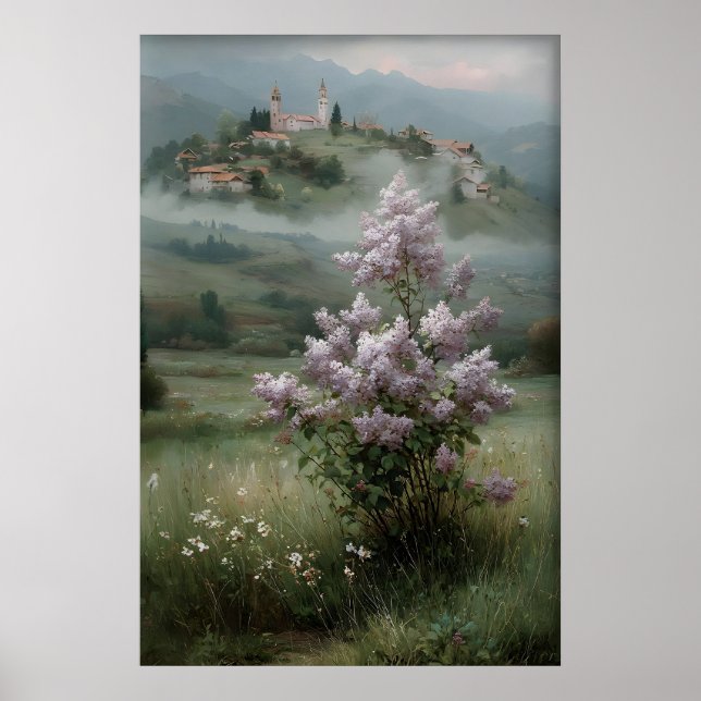 Affiche Flowering Tree Lilac Print, Antique Spring Field (Devant)