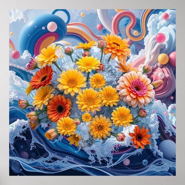 Affiche Flowers and Ocean Waves (Devant)