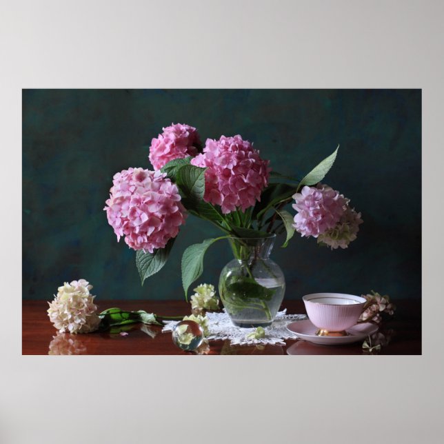 Affiche Flowers | Hydrangeas in Vase (Devant)