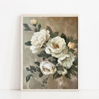 Affiche Flowers Still Life Oil Painting, Vintage Rose Prin