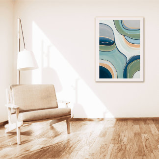 Affiche Flowing Green and Blue Curves Abstract Art Print