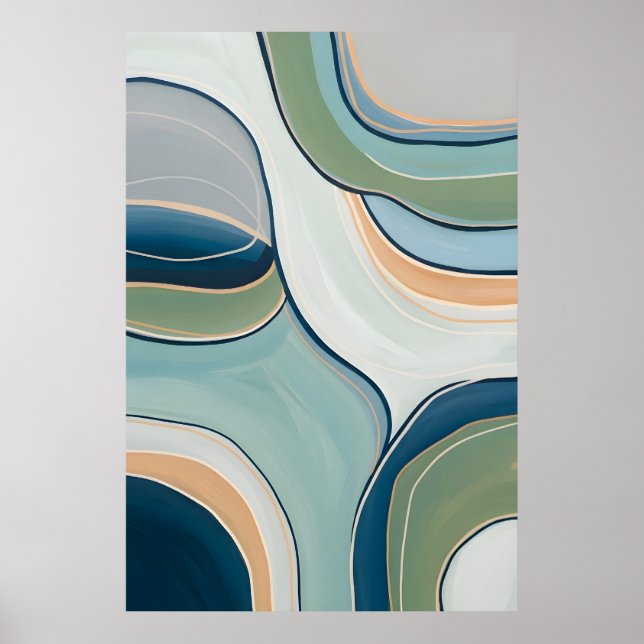 Affiche Flowing Green and Blue Curves Abstract Art Print (Devant)