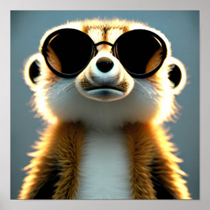 Affiche Fluffy 3d meerkat wearing sunglasses