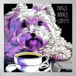 Affiche Fluffy Beaumont CHIENS, LIVRES, CAFÉ Texte modifia
