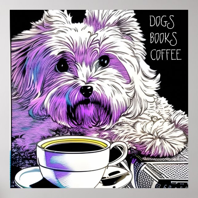 Affiche Fluffy Beaumont CHIENS, LIVRES, CAFÉ Texte modifia (Devant)