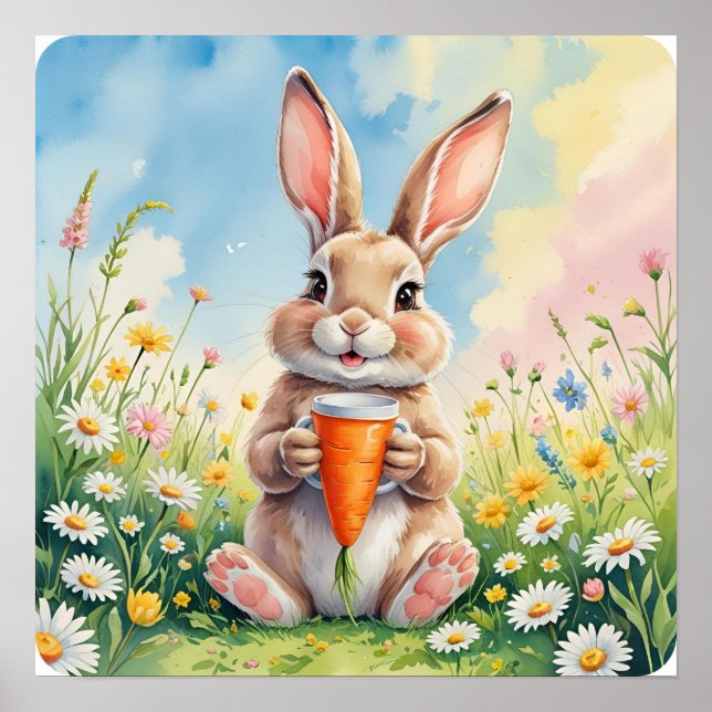 Affiche Fluffy & Caffeinated - Scène de café Bunny Spring (Devant)