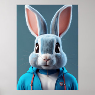 Affiche Fluffy & Cute - Tête de lapin en Whimsical