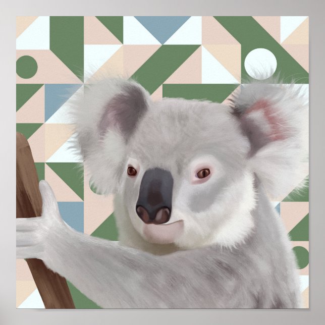 Affiche Fluffy Koala Green Arrière - plan géométrique (Devant)