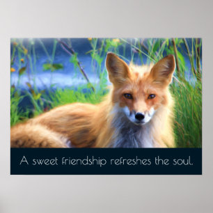 Affiche Fluffy Red Fox with Friendship Quote