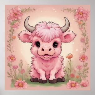Affiche Fluffy Rose Highlands Scottish Cow