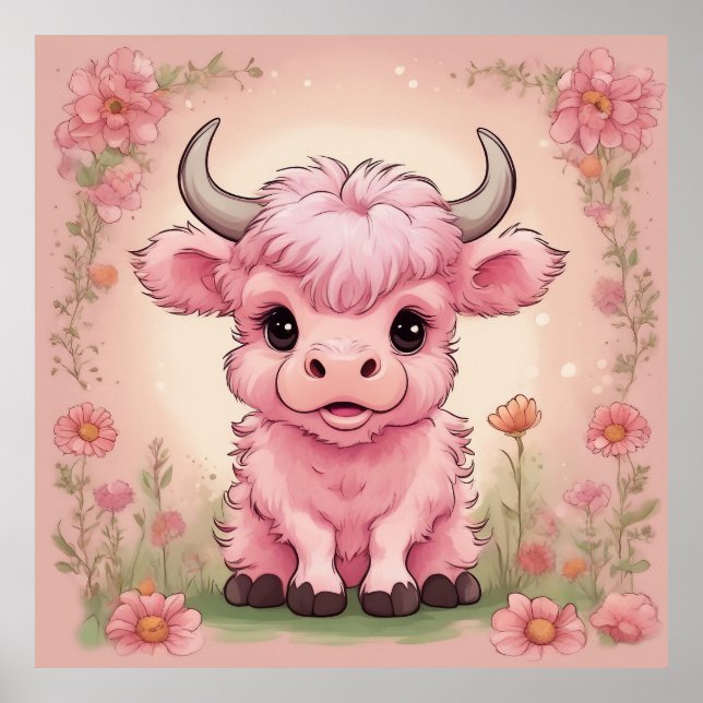 Affiche Fluffy Rose Highlands Scottish Cow (Devant)