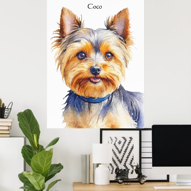 Affiche Fluffy Yorkshire Terrier Soft and Gentle Dog Art (Bureau à domicile)