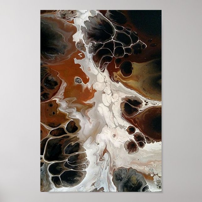 Affiche Fluide Acrylique Abstrait peinture Brown neutre (Devant)